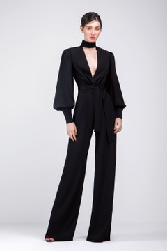 Crepe Jumpsuit with Wide Pant