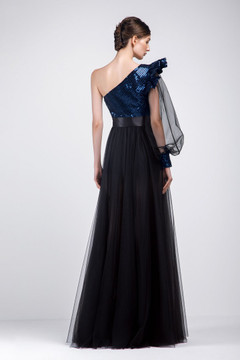 Embroidered Top One Shoulder Gown Embroidered Top One Shoulder Gown