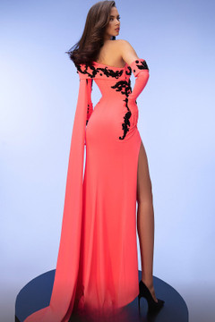 Embroidered One Shoulder Gown with Drape Embroidered One Shoulder Gown with Drape