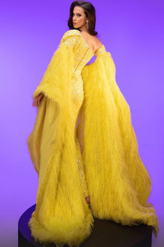 Feathered Cape Sleeve Gown Feathered Cape Sleeve Gown