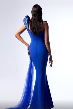 One Shoulder Sculpted Flared Gown