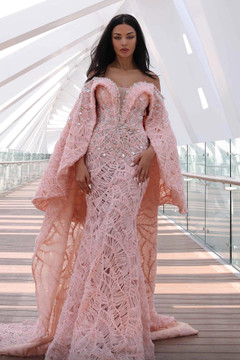 Embellished Cape Sleeve Off Shoulder Gown Embellished Cape Sleeve Off Shoulder Gown