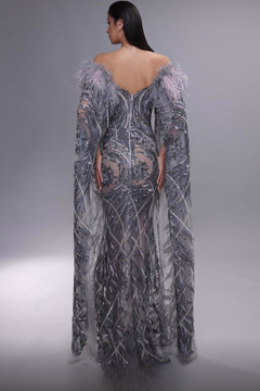 Fully Embellished Cape Sleeve Gown Fully Embellished Cape Sleeve Gown