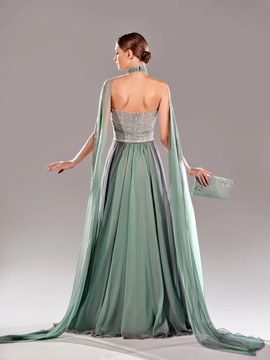 Draped Shoulder Beaded Gown