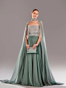 Draped Shoulder Beaded Gown Draped Shoulder Beaded Gown