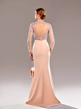Long-Sleeve Beaded Crepe Dress Long-Sleeve Beaded Crepe Dress