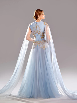 Embroidered Draping Shoulder Gown