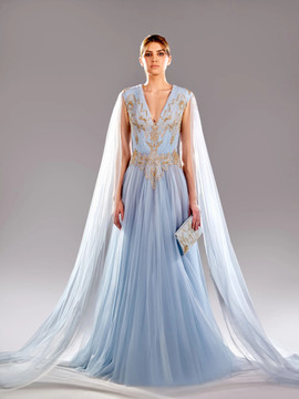 Embroidered Draping Shoulder Gown Embroidered Draping Shoulder Gown