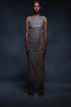 Beaded Feathered Tea-Length Gown Beaded Feathered Tea-Length Gown