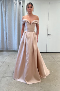 Off the Shoulder Silk Mikado Gown