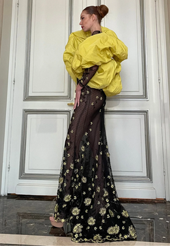 Floral Guipure Gown with Shawl