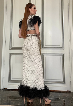 Feathered Crop Top with Skirt