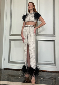 Feathered Crop Top with Skirt