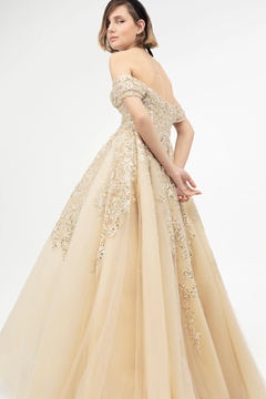 Banded Sleeve Off Shoulder Gown Banded Sleeve Off Shoulder Gown