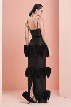 Silk Gazar Gown with Velvet Bow Detail