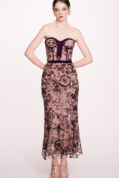 Embroidered Strapless Midi-Dress