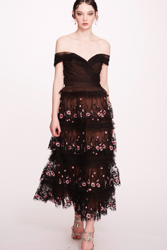 Off-Shoulder Tulle Midi Dress Off-Shoulder Tulle Midi Dress
