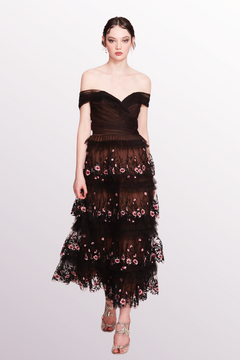 Off-Shoulder Tulle Midi Dress Off-Shoulder Tulle Midi Dress