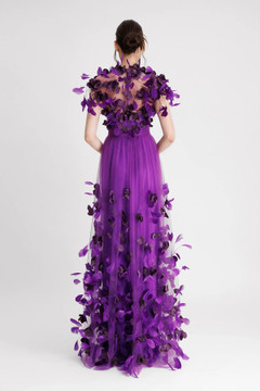 Tulle Gown with Embroidered Feathers