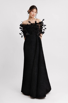 Strapless Gown with Feathered Bolero