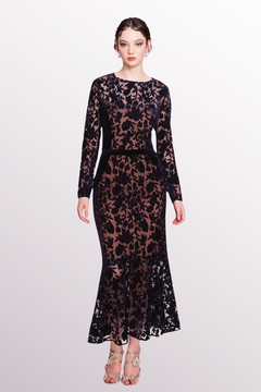 Velvet Cutwork Midi Dress