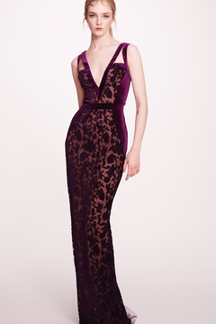 V-Neck Velvet Cutwork-Dress V-Neck Velvet Cutwork-Dress