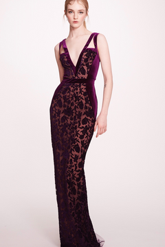 V-Neck Velvet Cutwork-Dress