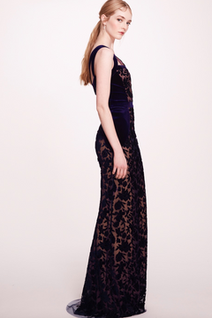 V-Neck Velvet Cutwork Dress