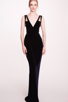 V-Neck Velvet Evening Dress