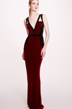 V-Neck Velvet Evening-Dress