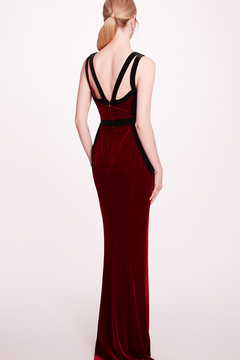 V-Neck Velvet Evening-Dress