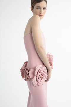 Strapless Gown with a Floral Waist Strapless Gown with a Floral Waist