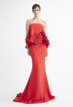 Strapless Gown with Oversized Florals Strapless Gown with Oversized Florals