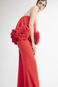 Strapless Gown with Oversized Florals Strapless Gown with Oversized Florals