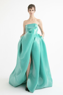 Strapless Draped Skirt Slit Gown Strapless Draped Skirt Slit Gown