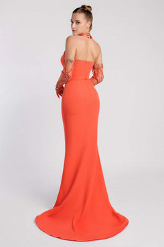 Halter Neck Crepe Backed Satin Gown