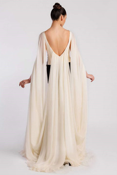 Crepe and Chiffon Cape Sleeve Gown