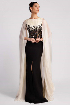 Crepe and Chiffon Cape Sleeve Gown