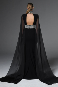 Crêpe Gown with Chiffon Sleeves