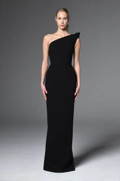 Asymmetric Crêpe Embroidered Gown Asymmetric Crêpe Embroidered Gown