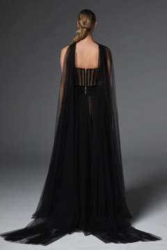 Corseted Tulle Gown with Feathers Corseted Tulle Gown with Feathers