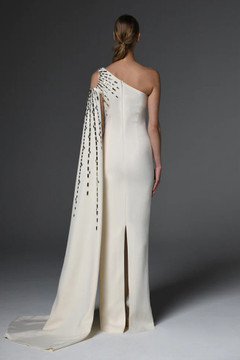 Asymmetric Crêpe Gown with Embroidery Asymmetric Crêpe Gown with Embroidery