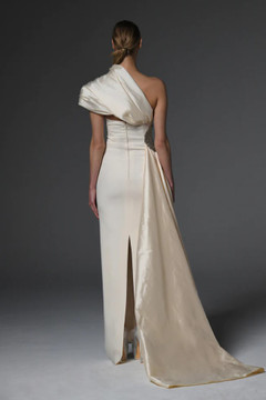 Asymmetric Crêpe Gown with Taffeta Collar