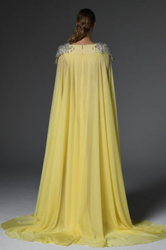 Embroidered Crêpe Gown with Chiffon Cape