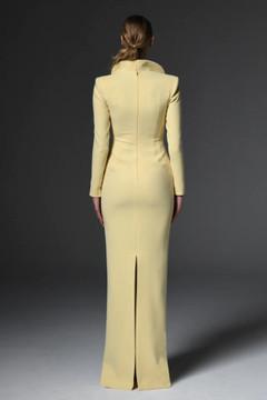 Long Crêpe Gown with Embroidered Collar