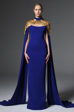 Crêpe Gown with Gold Feathers Crêpe Gown with Gold Feathers