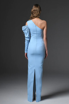 Asymmetric Crêpe Gown with Embroidered Sleeve Asymmetric Crêpe Gown with Embroidered Sleeve