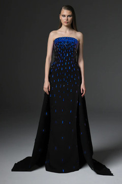 Fully Embroidered Crêpe Gown with Overskirt