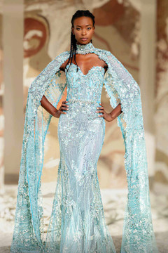Strapless Flared Gown with Cape Sleeves Strapless Flared Gown with Cape Sleeves