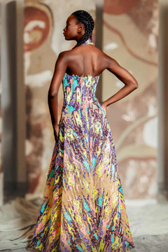 Embellished Halter Neck A-Line Gown Embellished Halter Neck A-Line Gown